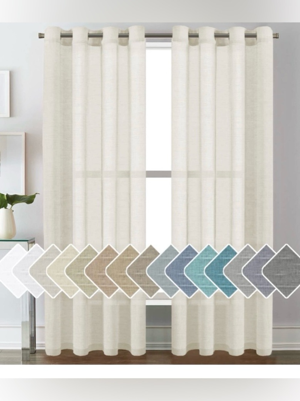 Natural Linen Curtains Semi-Sheer Nickel Grommets 52x84” (2-Panels) IVORY